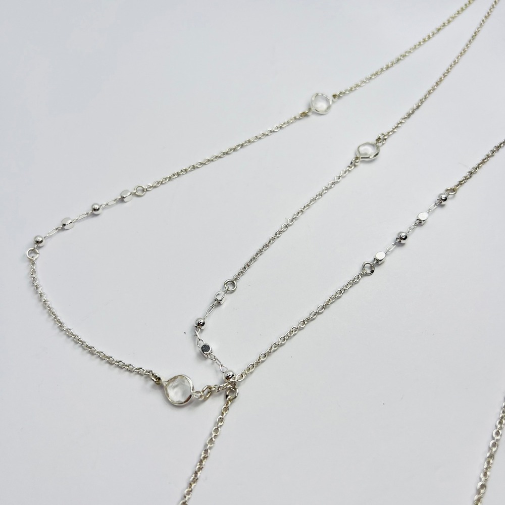 Crystal Cluster Bead Silver Tone Necklace Fairy‎ Delicate Flapper Extra Long 48"